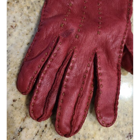 Eddie Bauer Women Size M Red Soft Leather Gloves Wool Angora Lined Top Stitching - Picture 2 of 16